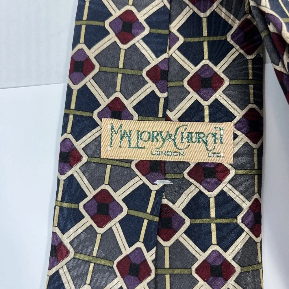 Mallory and Church Mens Tie  3.75 in W x L 58 in Silk Burgundy Black Green Tan